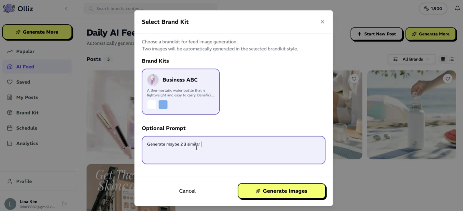 Generate from Brand Kit: images produced in the saved kit's style