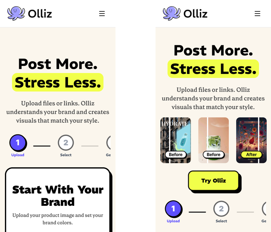 Landing page: before and after
